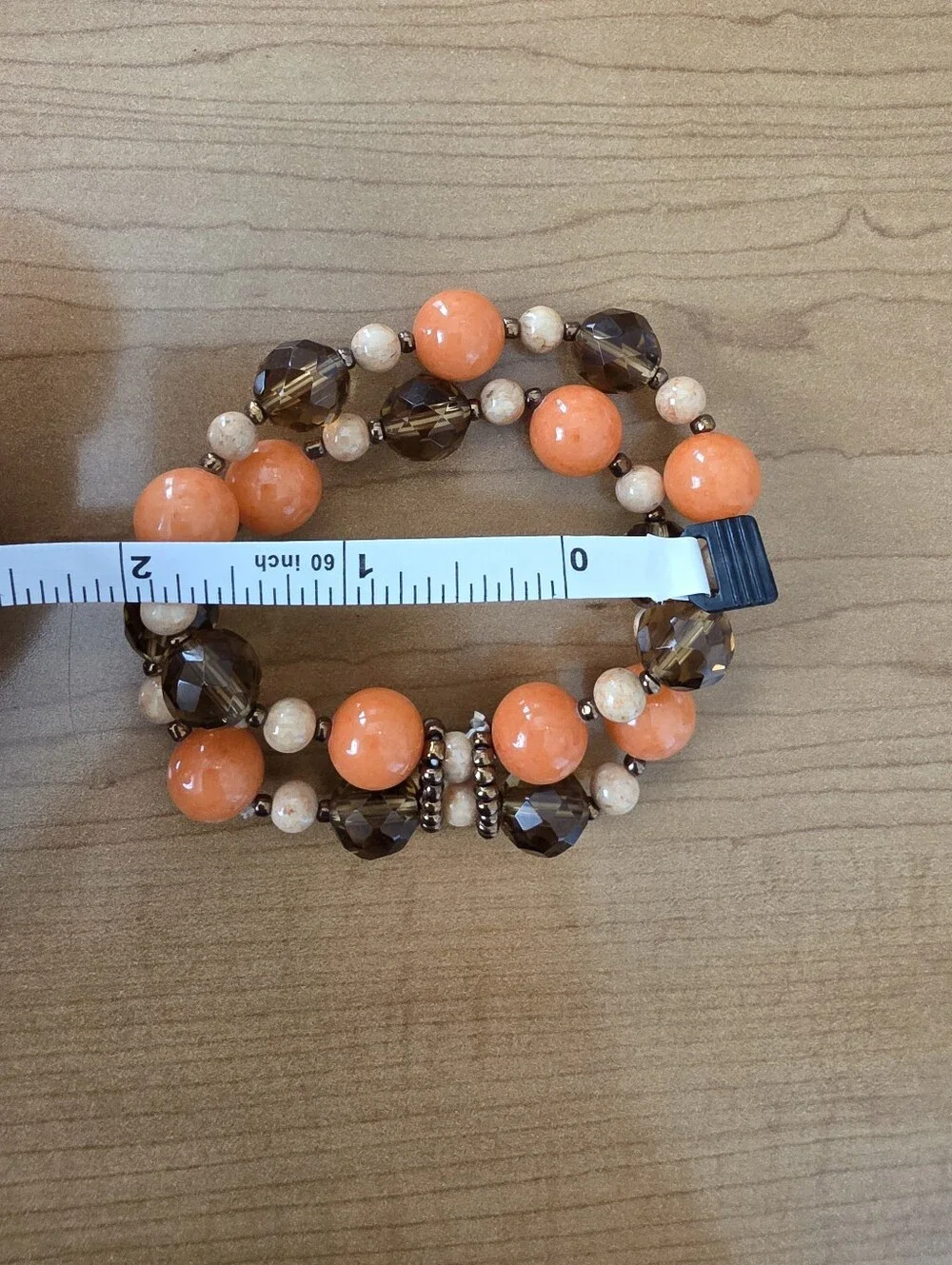 Boho Orange & Brown Beaded Multi-Row Stretch Bracelet Lightweight